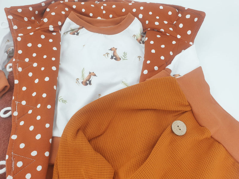 Hoodie Pullover kleine Füchse, Baby Kind ab 44-122 kurz oder langarm  Designer Limitiert !! von Atelier MiaMia
