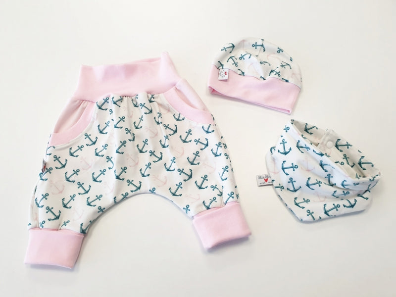 Atelier MiaMia Cool bloomers or baby set short and long anchor blue pink 10