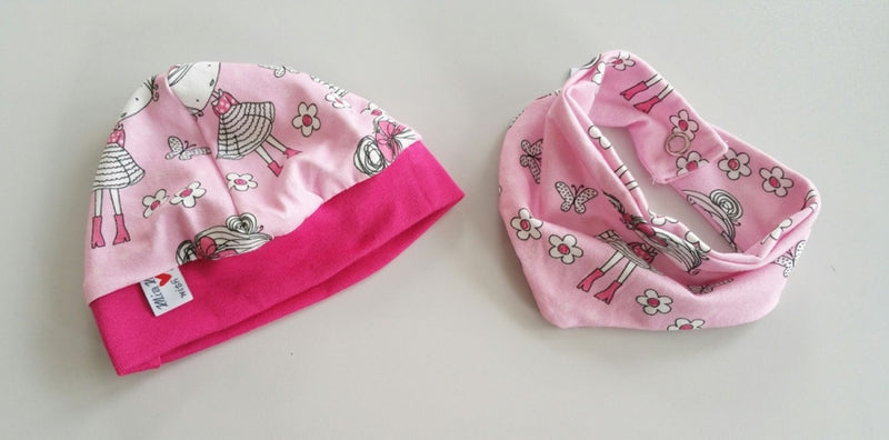 Beanie Set Mütze und Tuch Baby Mädchen Pink Nr.101 von Atelier MiaMia