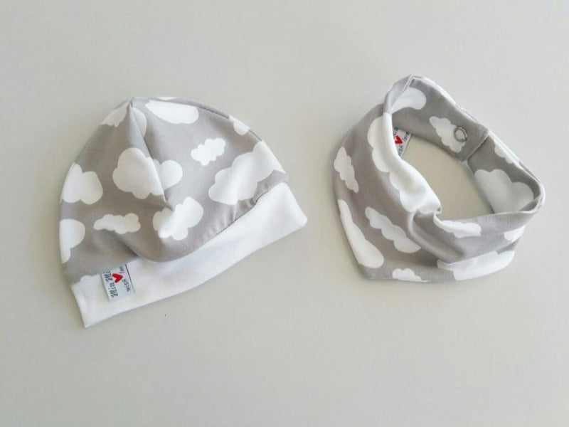 Beanie Set Mütze und Tuch Baby Wolken Grau Nr.109 von Atelier MiaMia