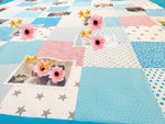 Atelier MiaMia cuddly blanket as photo blanket light blue flower pattern stars with pictures 12