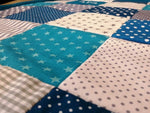 Atelier MiaMia coperta patchwork pois stelle blu con ricamo 13