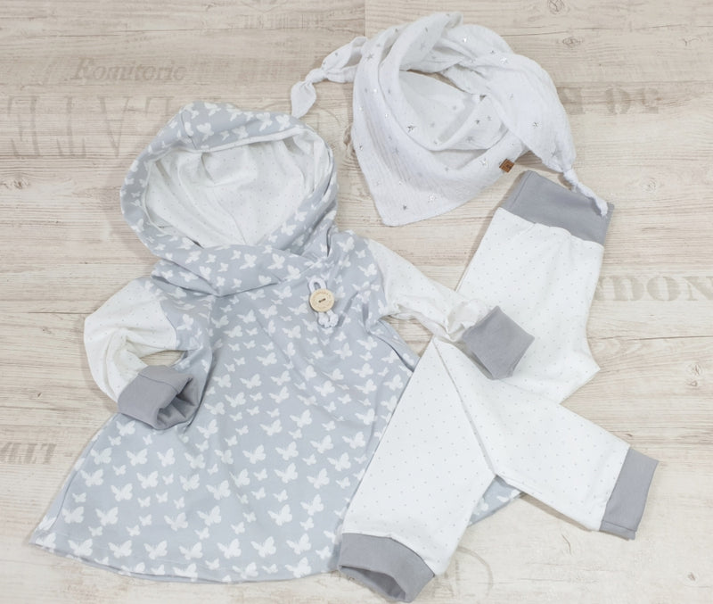 Atelier MiaMia - hoodie dress baby child size 56-140 designer limited light gray butterflies 13