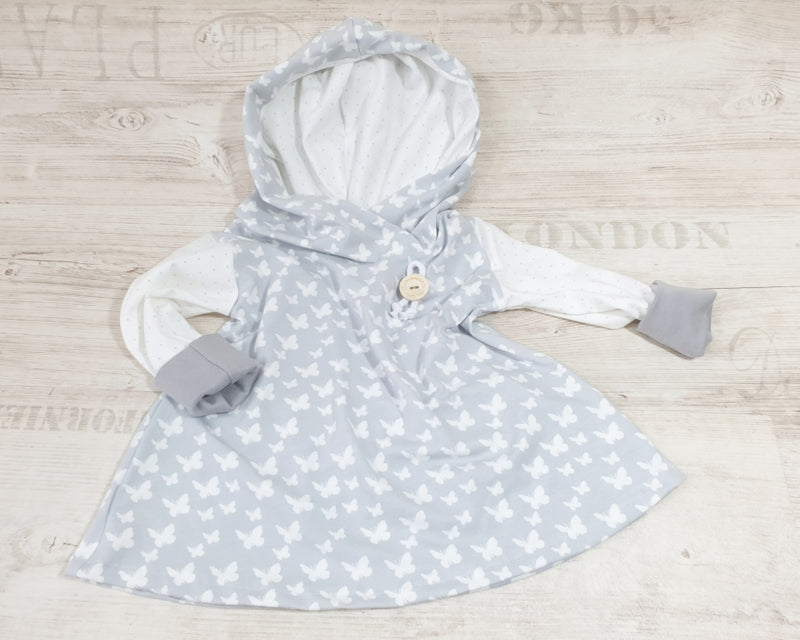 Atelier MiaMia - abito con cappuccio bambino bambino taglia 56-140 designer limitato farfalle grigio chiaro 13