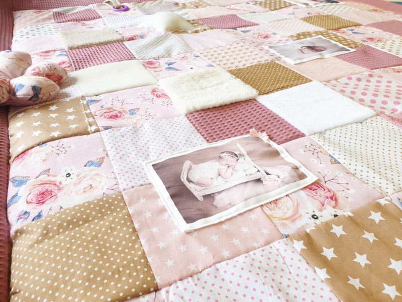 Atelier MiaMia snuggle blanket as a photo blanket roses knit and waffle old pink with pictures 17