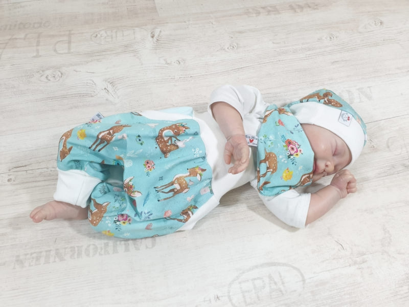 Atelier MiaMia Cool bloomers or baby set short and long deer aqua cream 19