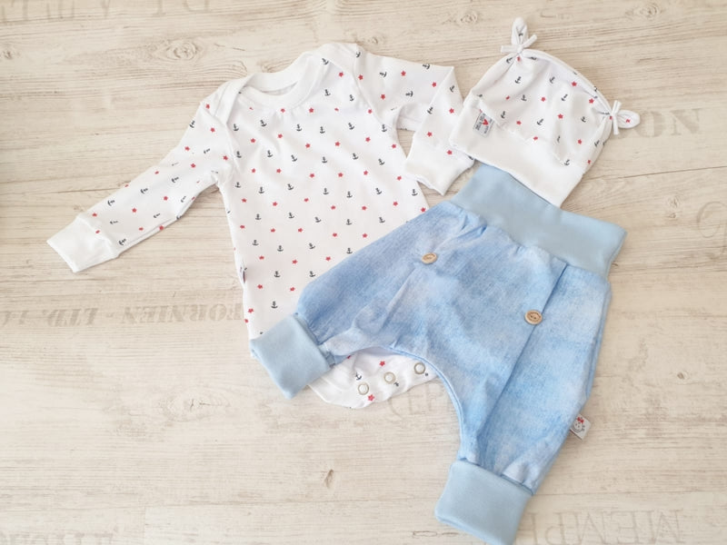 Atelier MiaMia Body with short and long sleeves, also available as a baby set Anchor Stars No. 2