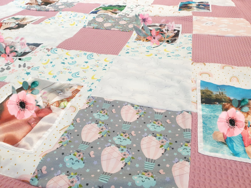 Atelier MiaMia cuddly photo blanket clouds butterflies old pink with pictures No. 19