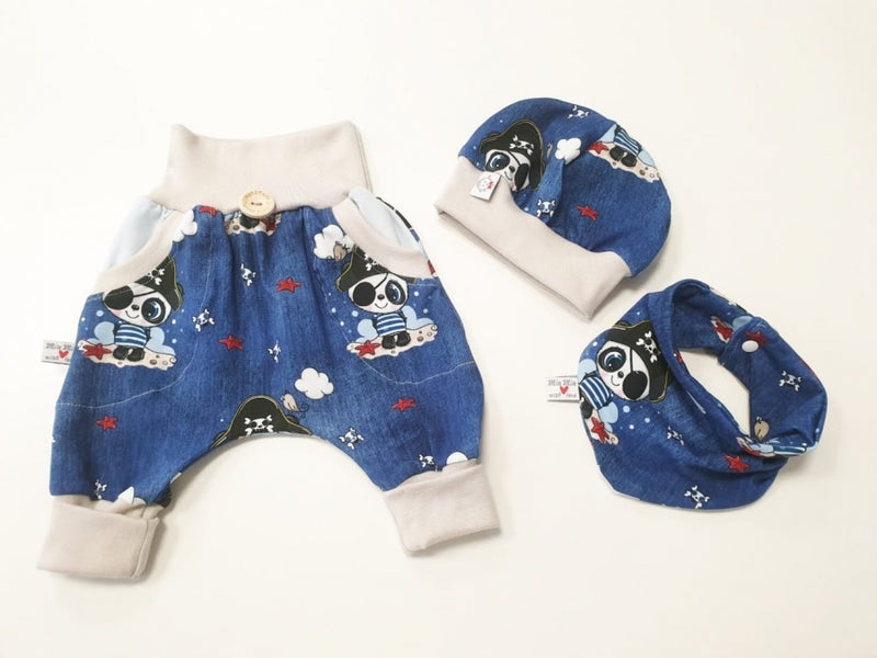 Beanie Set Mütze und Tuch Baby Pirat dunkelblau Nr.228 von Atelier MiaMia