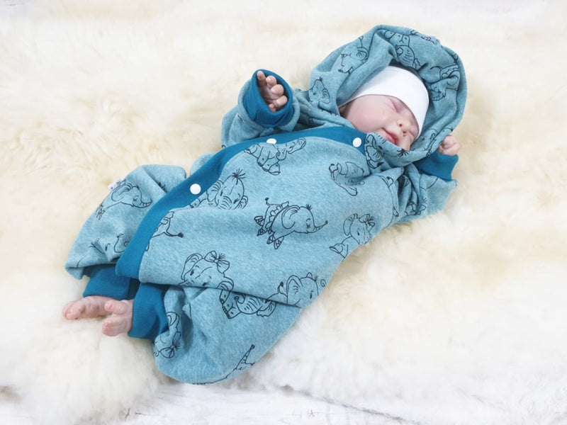 Overall Baby Kind von 50 bis 110 Designer Wellnessoverall Elefanten blau Alpenfleece 26 von Atelier MiaMia