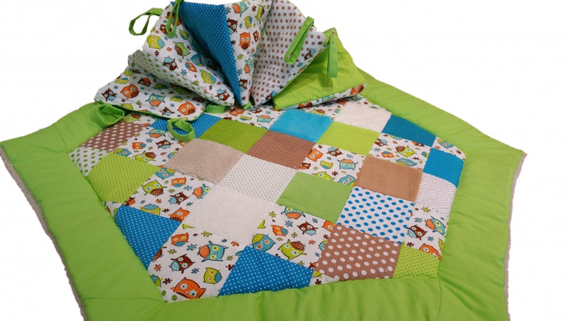 Atelier MiaMia Kuschel - adventure blanket playpen 6 corner owls green 2