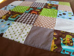Atelier MiaMia blanket patchwork dots dinosaurs brown with embroidery 36