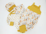 Atelier MiaMia romper short and long also as baby set bear micro waffle mustard yellow 408