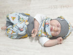 Atelier MiaMia Cool bloomers or baby set short and long excavator gray yellow 46