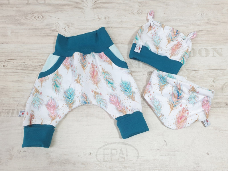 Atelier MiaMia Cool bloomers or baby set short and long feathers blue 47