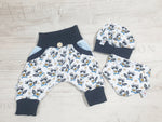 Atelier MiaMia Cool bloomers or baby set short and long raccoons black blue 48