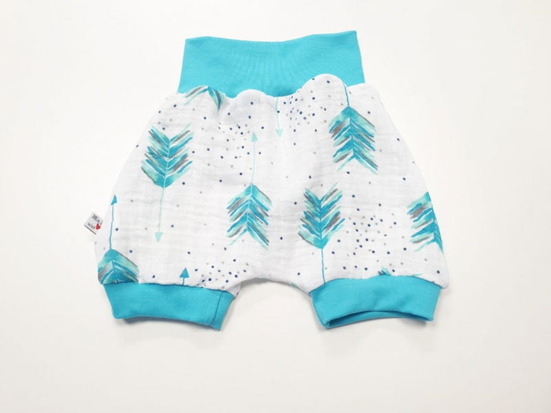 Atelier MiaMia short pants muslin Buxe Gr. 46-110 also as a set with hat and scarf arrows feathers blue 4
