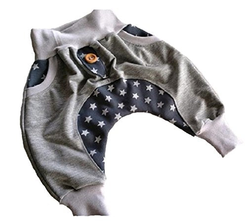 Atelier MiaMia - Pumphose Baby Kind von 56-92 Designer Babyhose Limitiert !! Mitwachshose Grau Blau mit weise Sternchen