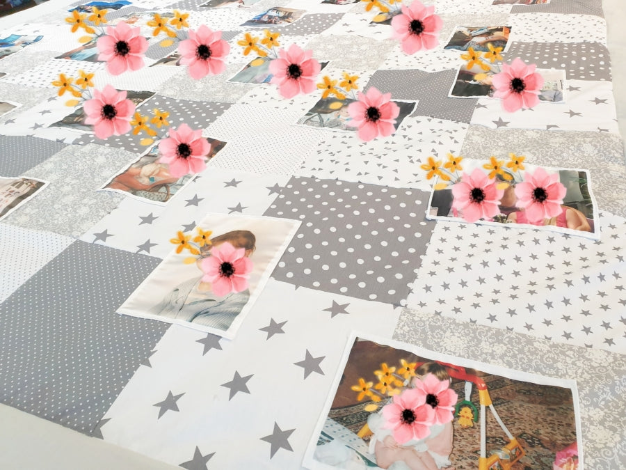 Atelier MiaMia  Kuscheldecke als Fotodecke Blumen Mustertstoffe Hellgrau mit Bildern 6