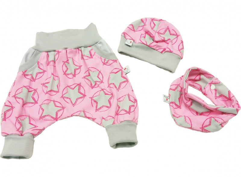 Atelier MiaMia Cool bloomers or baby set short and long pink stars gray 61
