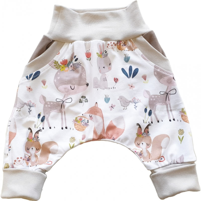 Atelier MiaMia Cool bloomers or baby set short and long deer - forest animals Sand 62