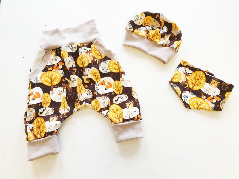 Atelier MiaMia Cool bloomers or baby set short and long forest animals brown beige 63