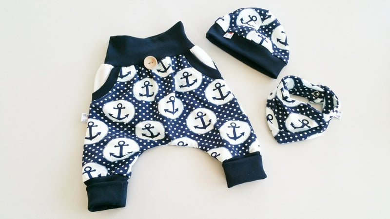 Atelier MiaMia Cool bloomers or baby set short and long anchor blue dots 71