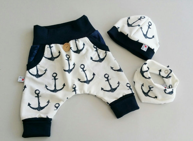 Atelier MiaMia Cool bloomers or baby set short and long big anchor white blue 77