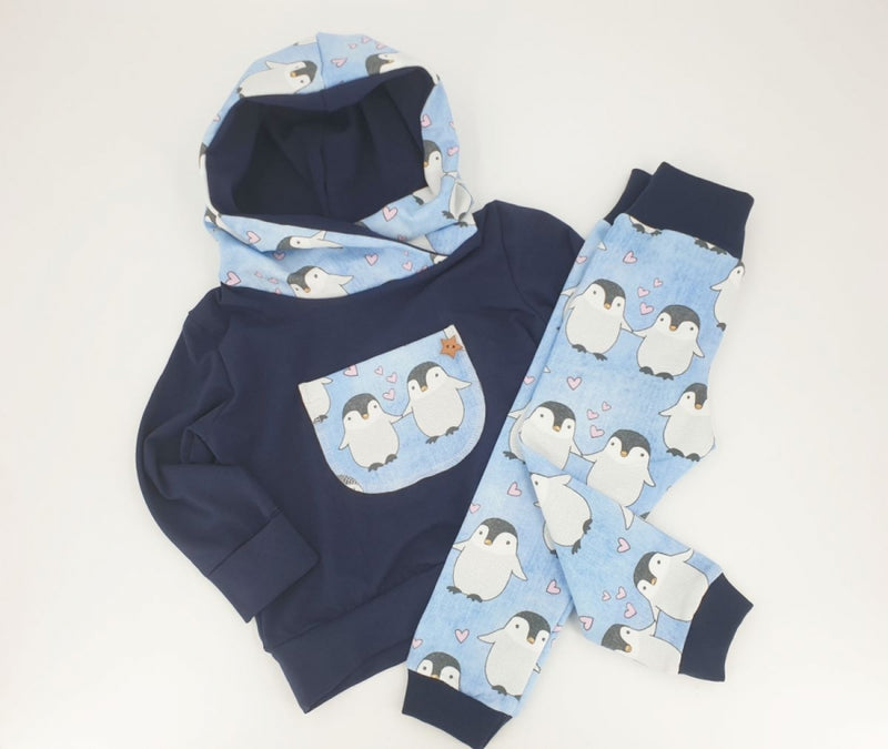 Atelier MiaMia - Hoodie baby child from 44-122 short or long sleeve dark blue penguin 305