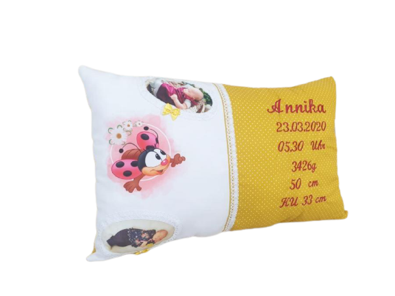 Atelier MiaMia birth pillow - name pillow with embroidery - panel - photo