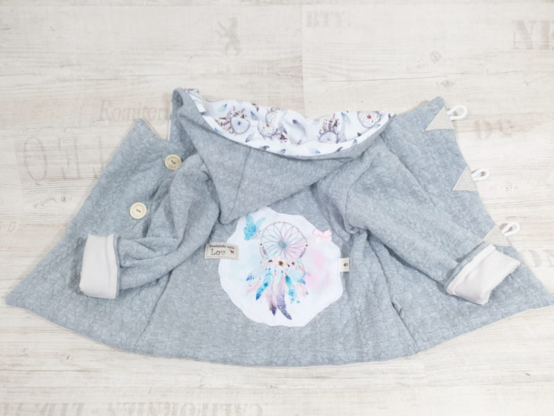 Atelier MiaMia - hooded jacket baby child size 50-140 coarse knit jacket limited !! Chunky gray dream catcher J15