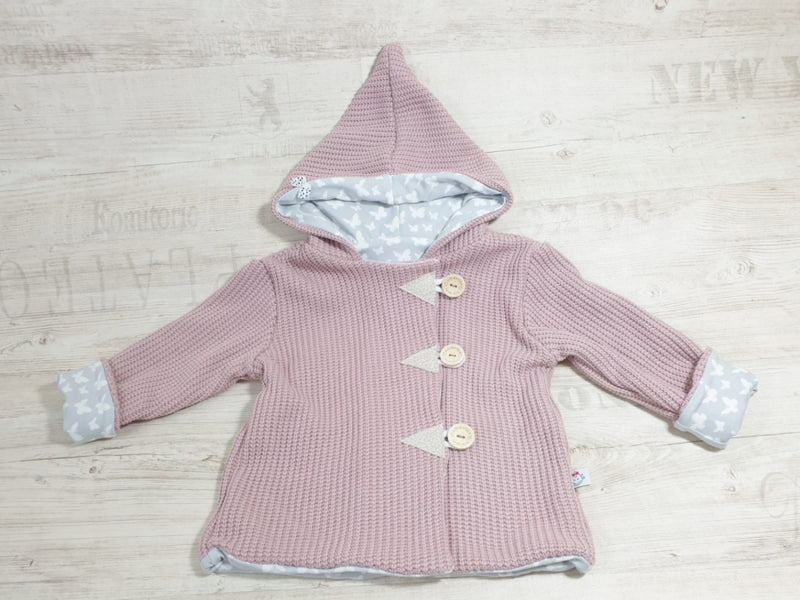 Atelier MiaMia - hooded jacket baby child size 50-140 coarse knit jacket limited !! Chunky knit dusky pink teddy J21