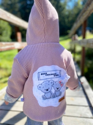 Atelier MiaMia - hooded jacket baby child size 50-140 coarse knit jacket limited !! Chunky knit dusky pink teddy J21