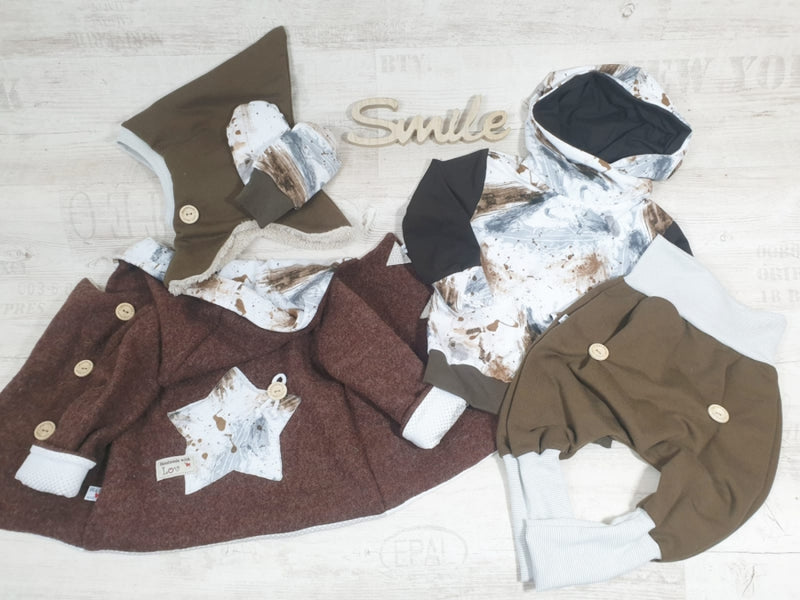 Atelier MiaMia - Walk - hooded jacket baby child size 50-140 jacket limited !! Walk jacket brown Klexe colorful J26