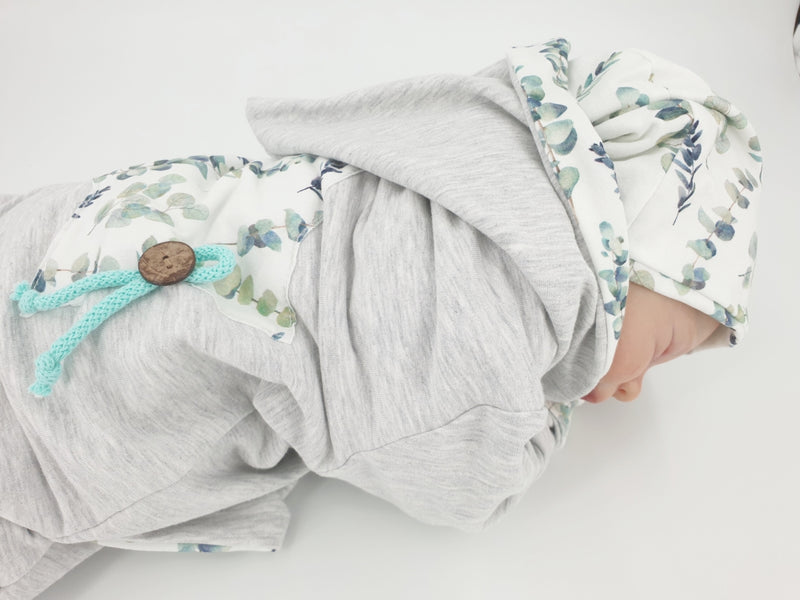 Atelier MiaMia - Hooded Jacket Baby Child Size 50-140 Designer Jacket Limited !! Light gray floral pattern 44