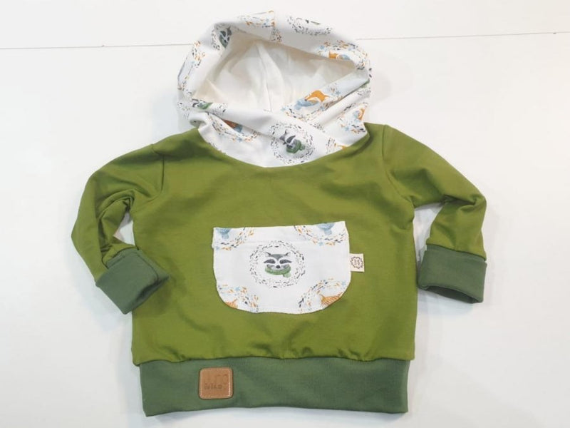 Kapuzenpullover Baby Kind ab 44-122 kurz oder langarm Grün mit Panel 281 von Atelier MiaMia