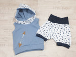 Atelier MiaMia - Westover hoodie baby child from 44-122 short or long sleeve waffle jersey light blue anchors