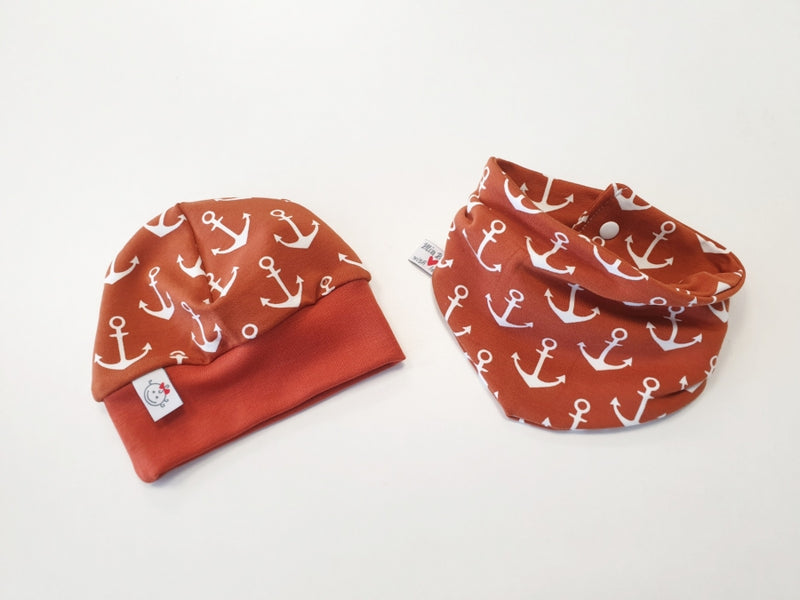 Beanie Set Mütze und Tuch Baby Anker Orange Nr. 246 von Atelier MiaMia