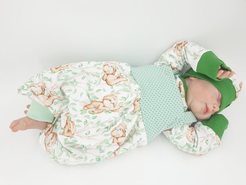 Atelier MiaMia bib romper short and long also as baby set sloth mint 8