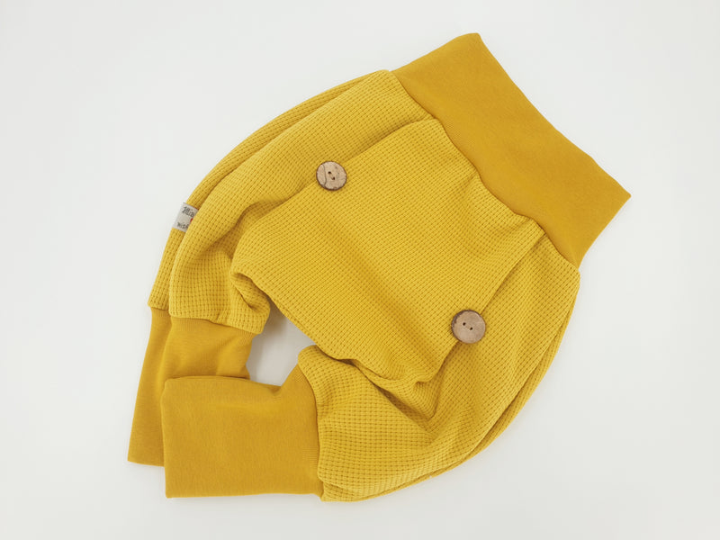 Atelier MiaMia Cool mutandoni o baby set pantaloni con bottoni in jersey waffle giallo senape 116