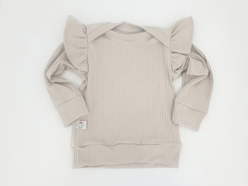 Hoodie Pullover Baby Kind ab 50-140 kurz oder langarm Rippe beige von Atelier MiaMia