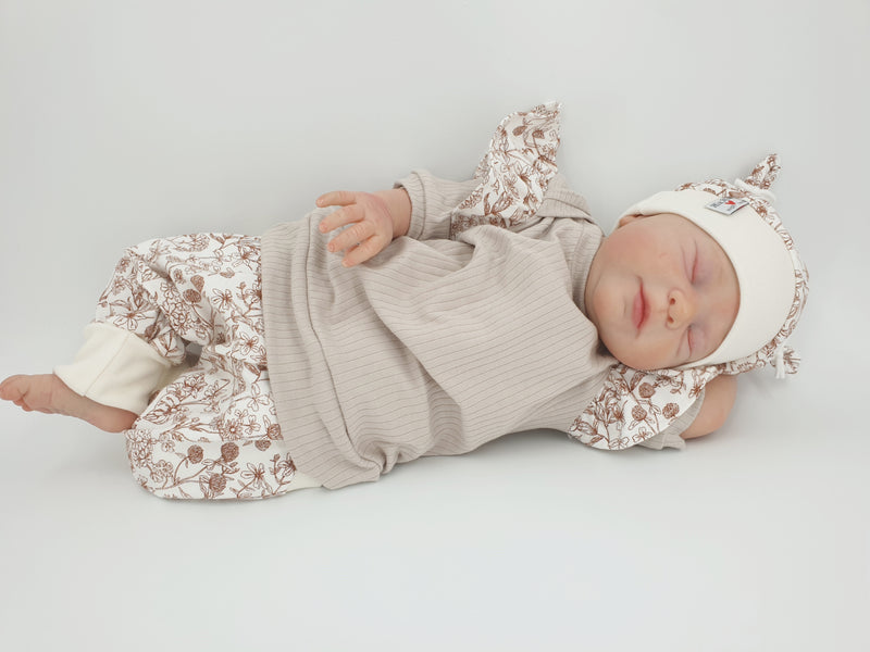 Atelier MiaMia - Hoodie sweater baby child from 50-140 short or long sleeve rib beige flowers
