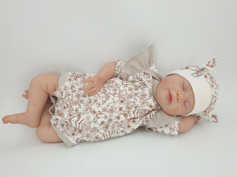 Atelier MiaMia body with short and long sleeves also available as a baby set flowers beige