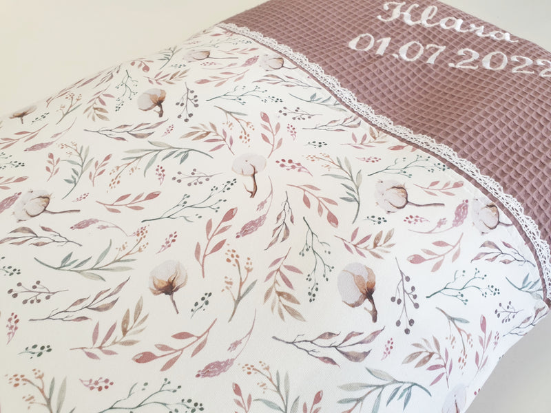 Atelier MiaMia birth pillow - name pillow with embroidery - panel - photo cotton blossom