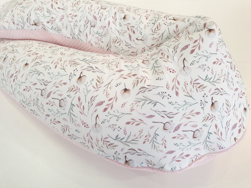 Atelier MiaMia nursing pillow or side sleeper pillow positioning pillow cotton blossoms