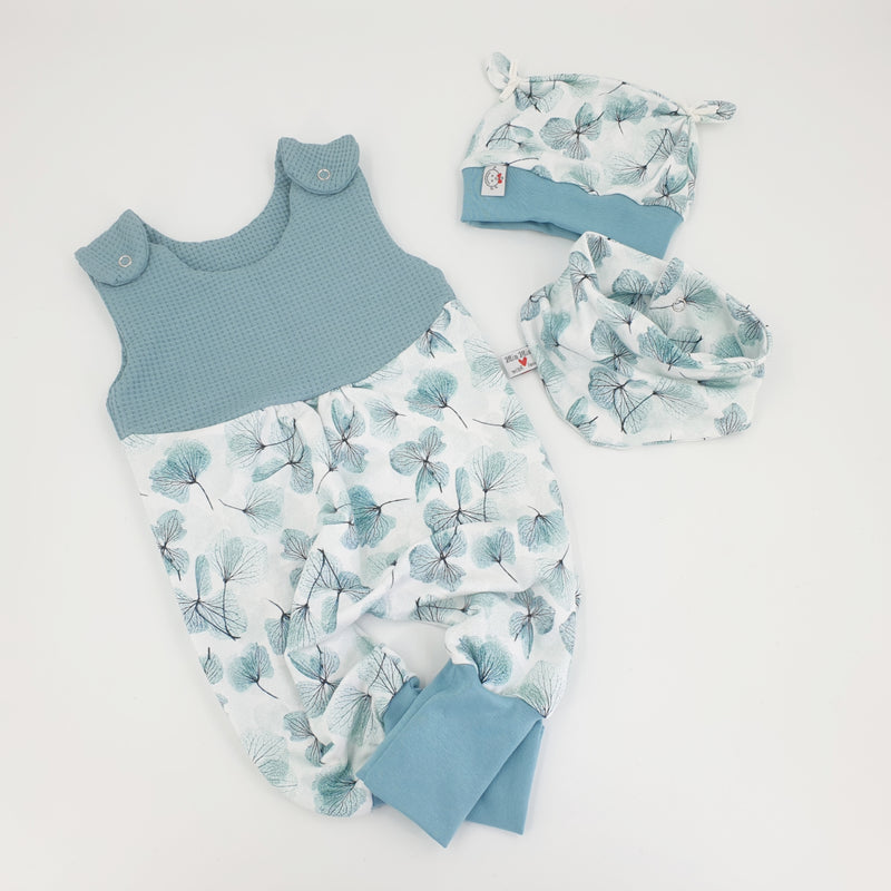 Atelier MiaMia onesie short and long also available as baby set leaves aqua