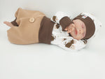 Atelier MiaMia Cool bloomers or baby set with button up to size. 140 beige / brown