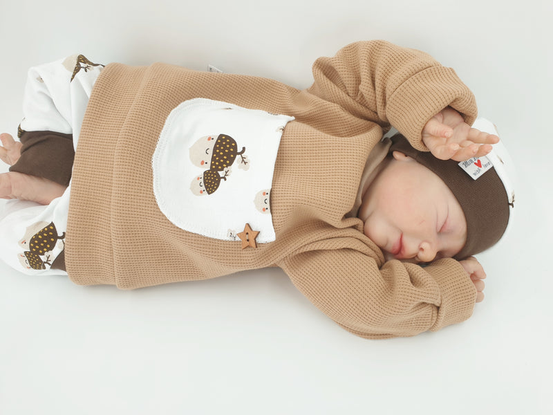 Hoodie Pullover Waffeljersey beige Eicheln Baby Kind ab 44-140 kurz oder langarm  Designer Limitiert !! von Atelier MiaMia