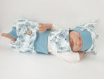 Atelier MiaMia Cool bloomers or baby set short and long leaves aqua