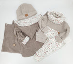 Hoodie Pullover Baumwollstrick beige Blümchen Baby Kind ab 44-140 kurz oder langarm  Designer Limitiert !! von Atelier MiaMia